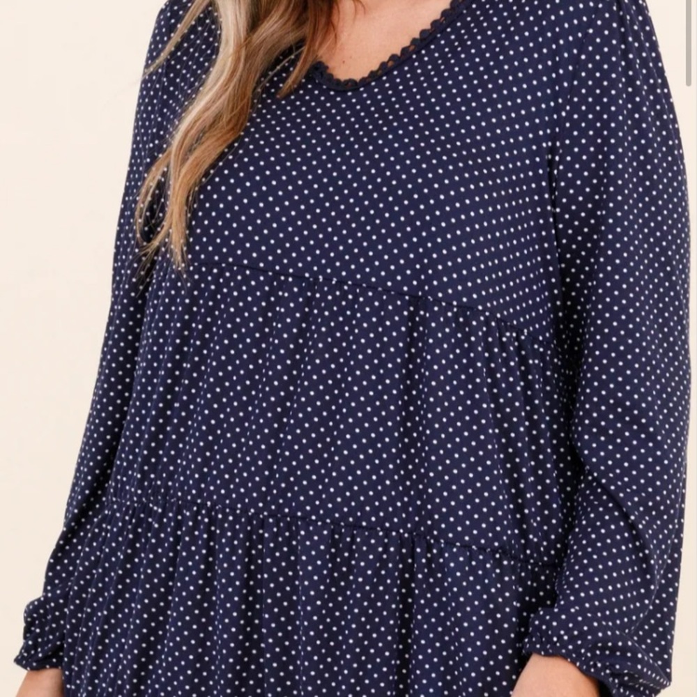 Navy Blouse with White Polka Dots